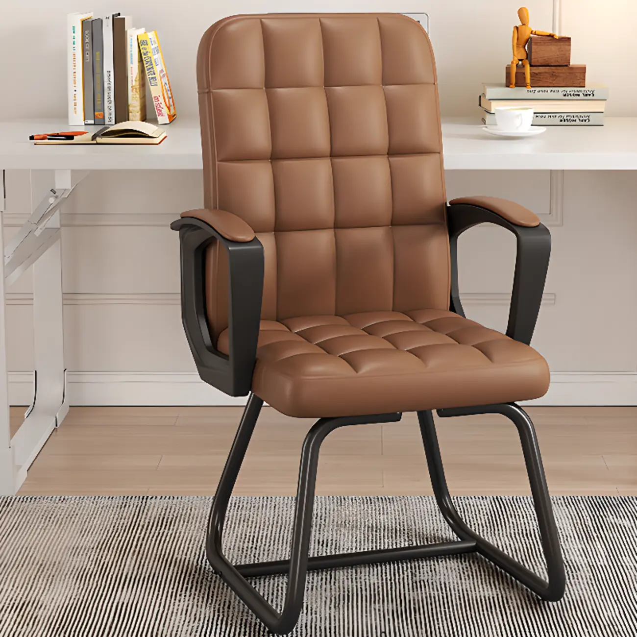 Solid Black Leather Tufted Office Chair Image - 9 | homeyfad