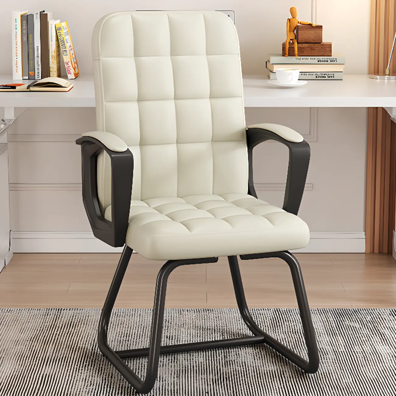 Solid Black Leather Tufted Office Chair Image - 10 | homeyfad