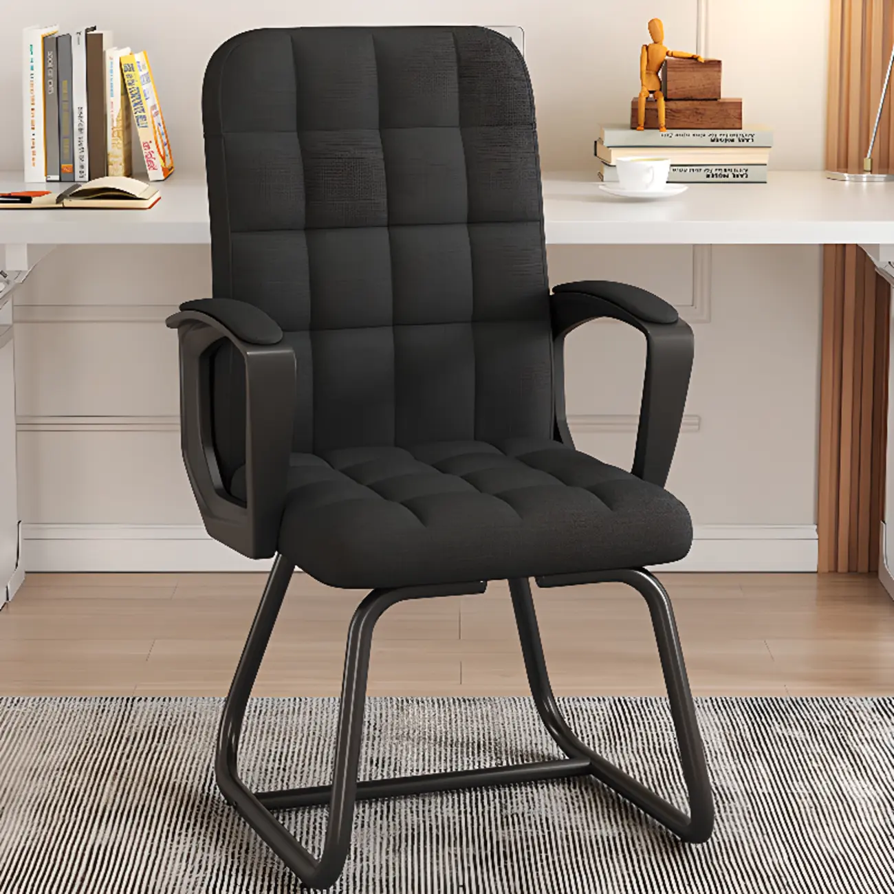 Solid Black Leather Tufted Office Chair Image - 11 | homeyfad