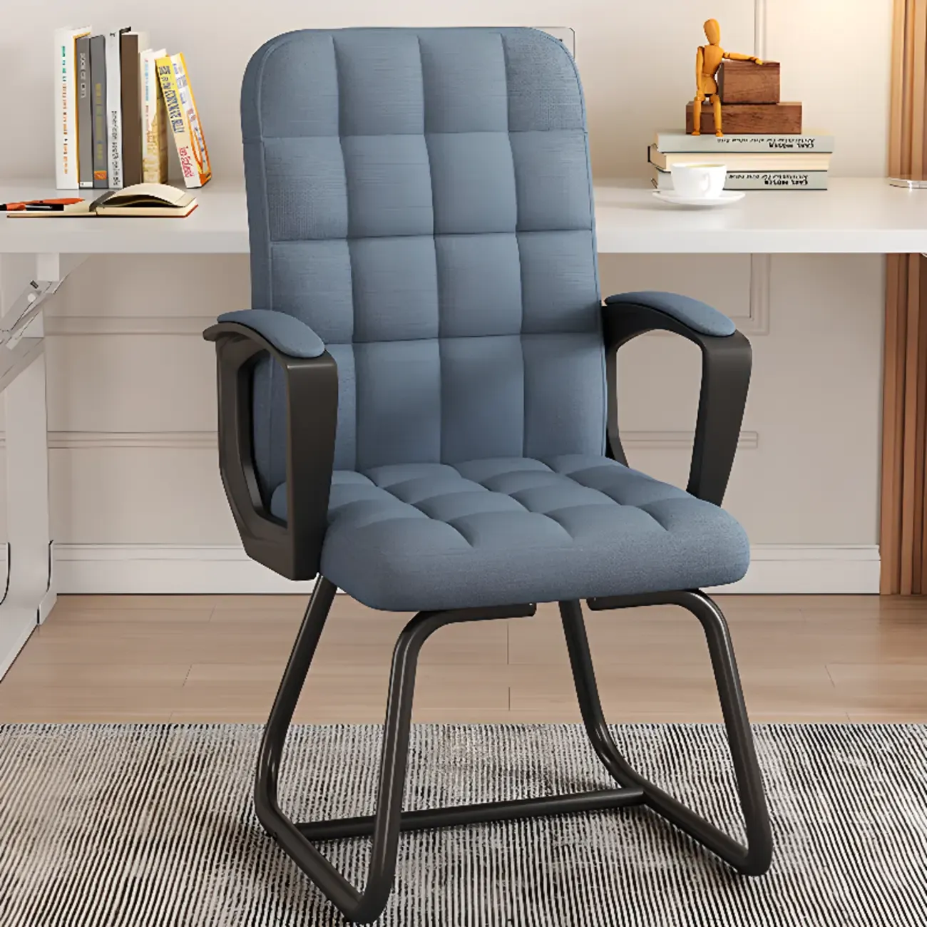 Solid Black Leather Tufted Office Chair Image - 13
