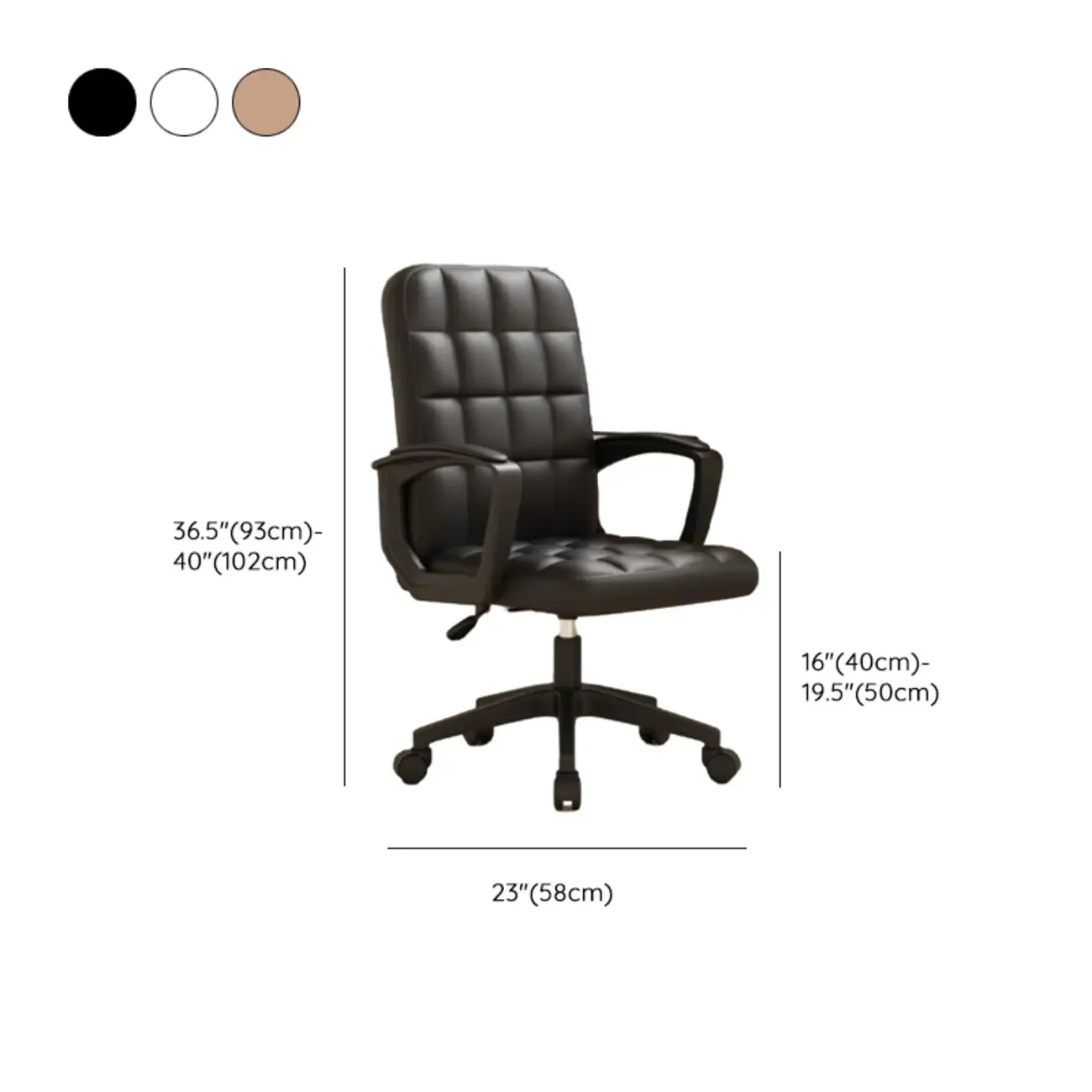 Solid Black Leather Tufted Office Chair #size