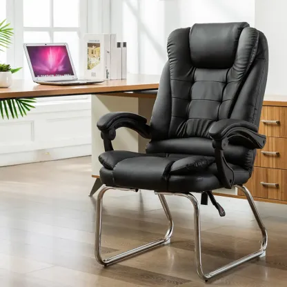 Black Leather Reclining Executive Office Chair Image - 2