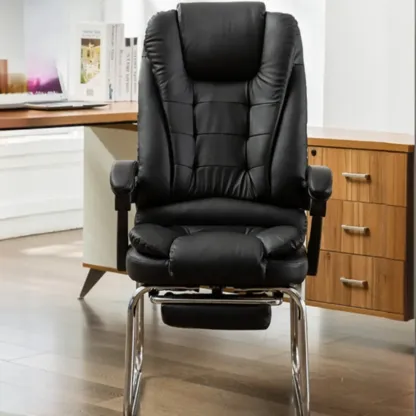 Black Leather Reclining Executive Office Chair Image - 3