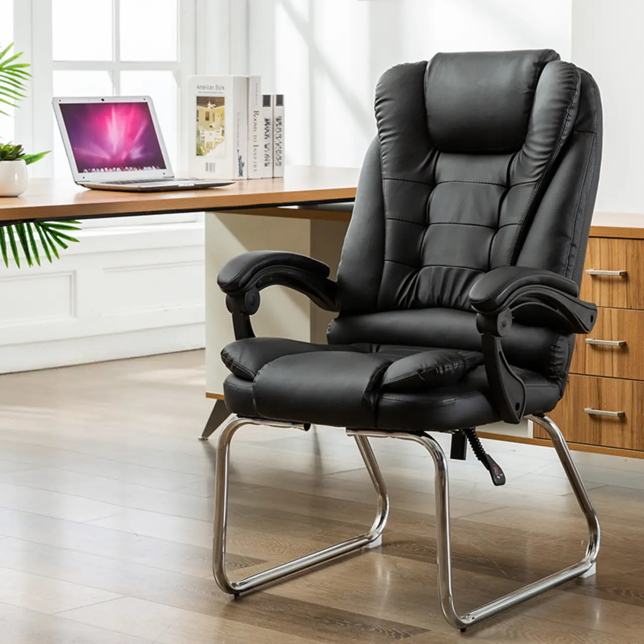 Black Leather Reclining Executive Office Chair Image - 4 | homeyfad