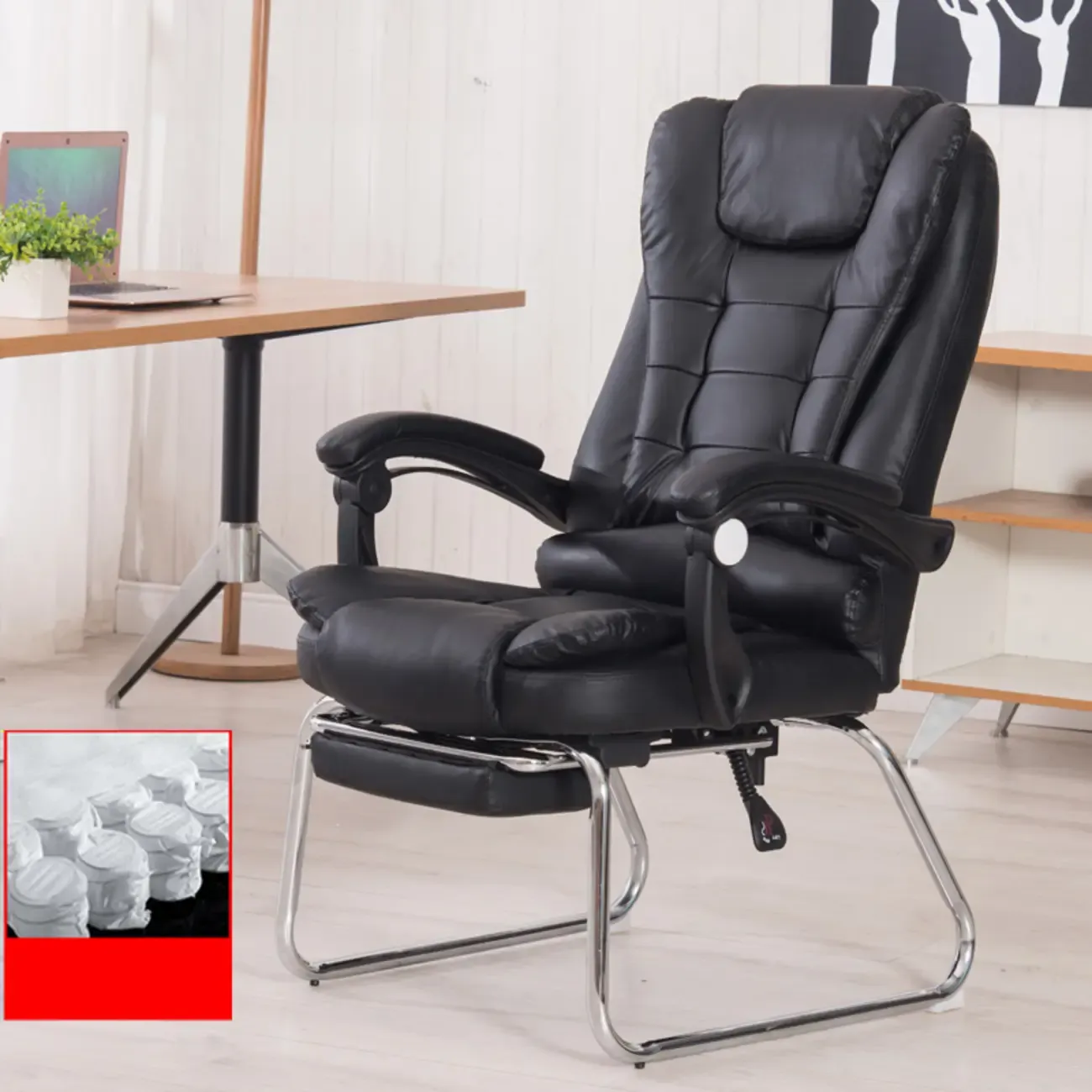Black Leather Reclining Executive Office Chair Image - 12