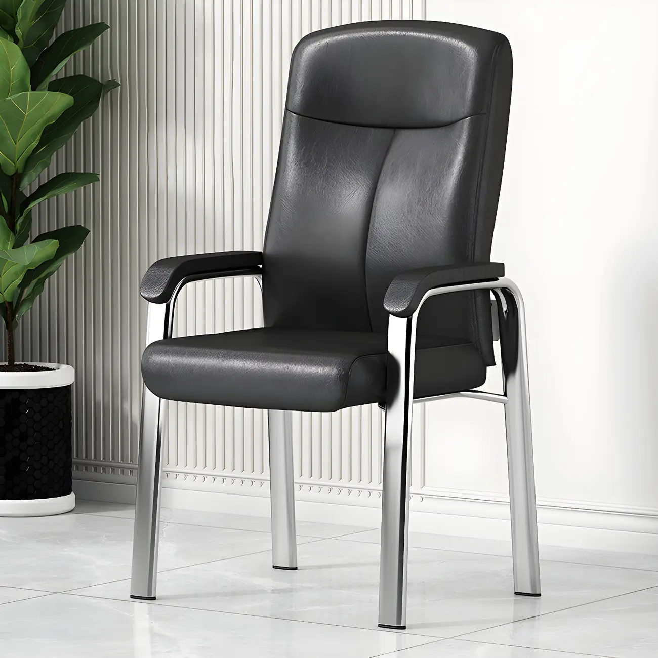 Modern Leather Metal 4-Leg Office Chair with Arms Image - 2 | homeyfad