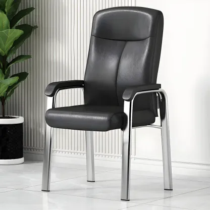 Modern Leather Metal 4-Leg Office Chair with Arms Image - 2