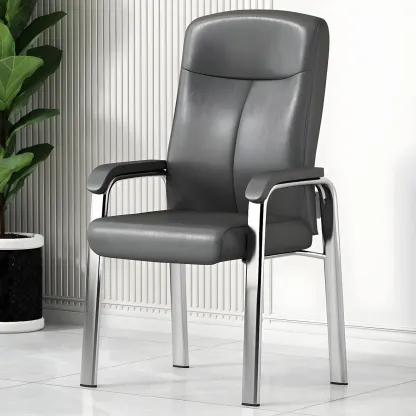 Modern Leather Metal 4-Leg Office Chair with Arms Image - 3