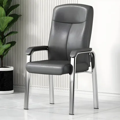 Modern Leather Metal 4-Leg Office Chair with Arms Image - 7