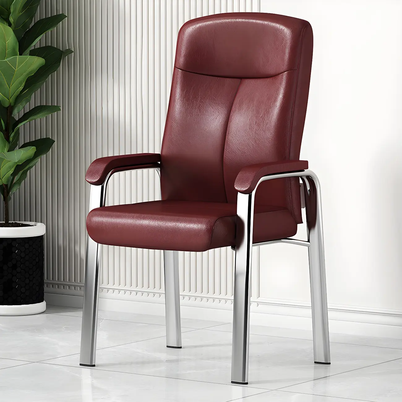 Modern Leather Metal 4-Leg Office Chair with Arms Image - 8 | homeyfad
