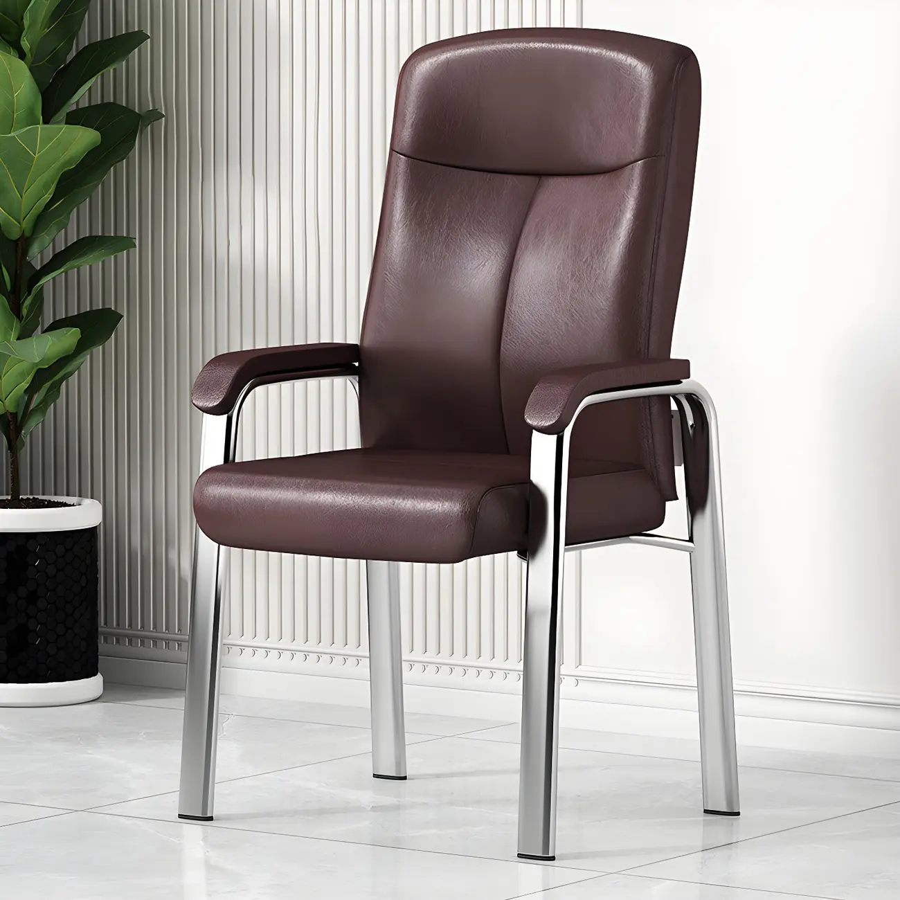 Modern Leather Metal 4-Leg Office Chair with Arms Image - 9 | homeyfad