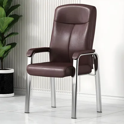 Modern Leather Metal 4-Leg Office Chair with Arms Image - 9
