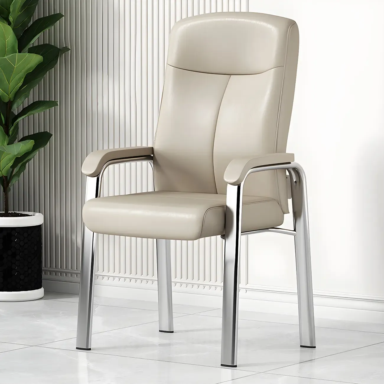 Modern Leather Metal 4-Leg Office Chair with Arms Image - 5