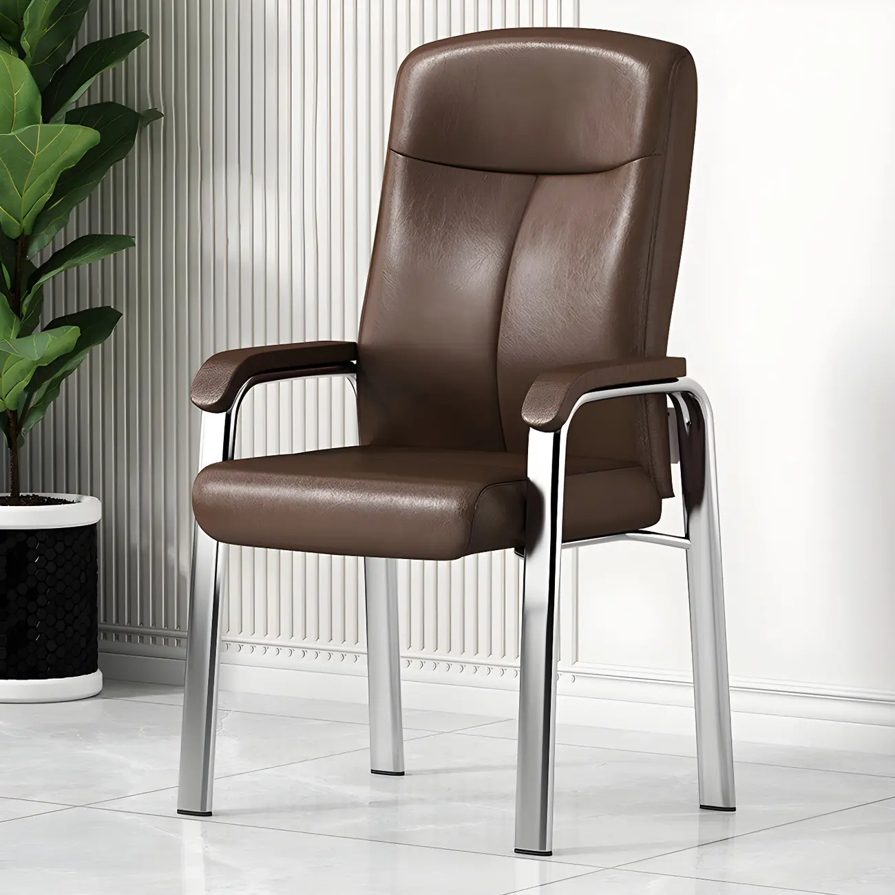 Modern Leather Metal 4-Leg Office Chair with Arms | homeyfad