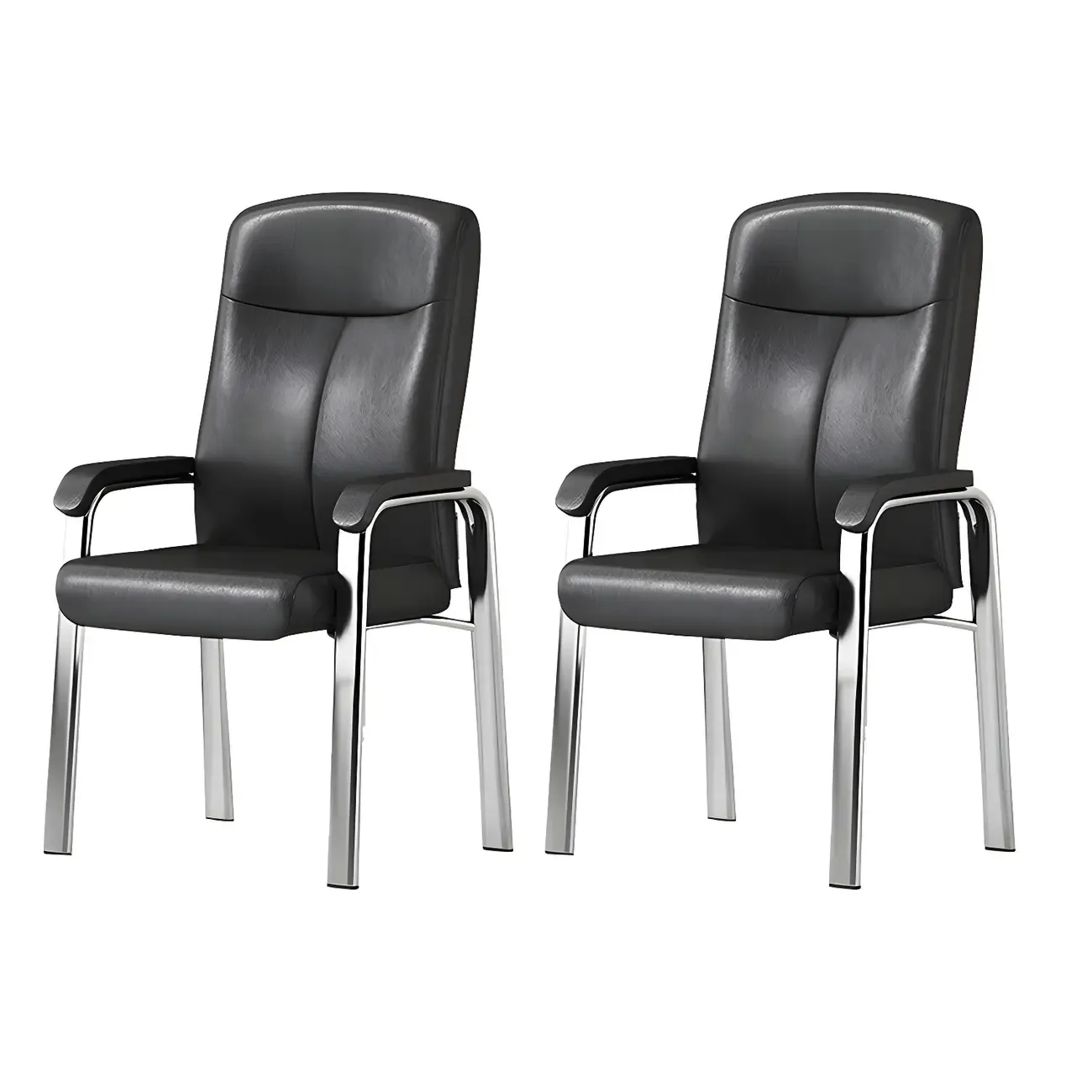 Modern Leather Metal 4-Leg Office Chair with Arms Image - 15
