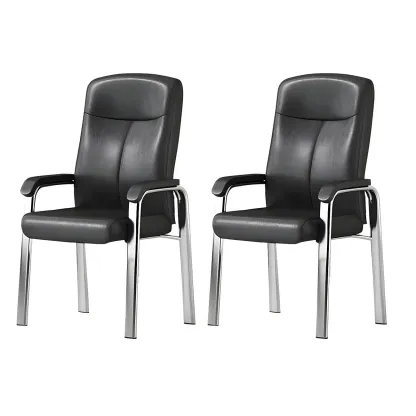 Modern Leather Metal 4-Leg Office Chair with Arms Image - 15