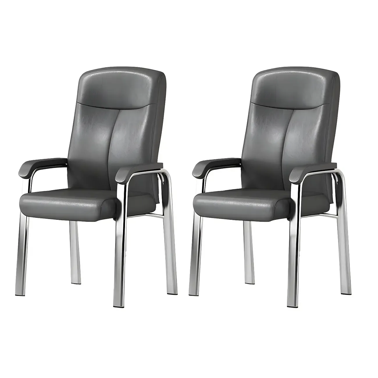 Modern Leather Metal 4-Leg Office Chair with Arms Image - 16