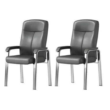 Modern Leather Metal 4-Leg Office Chair with Arms Image - 16