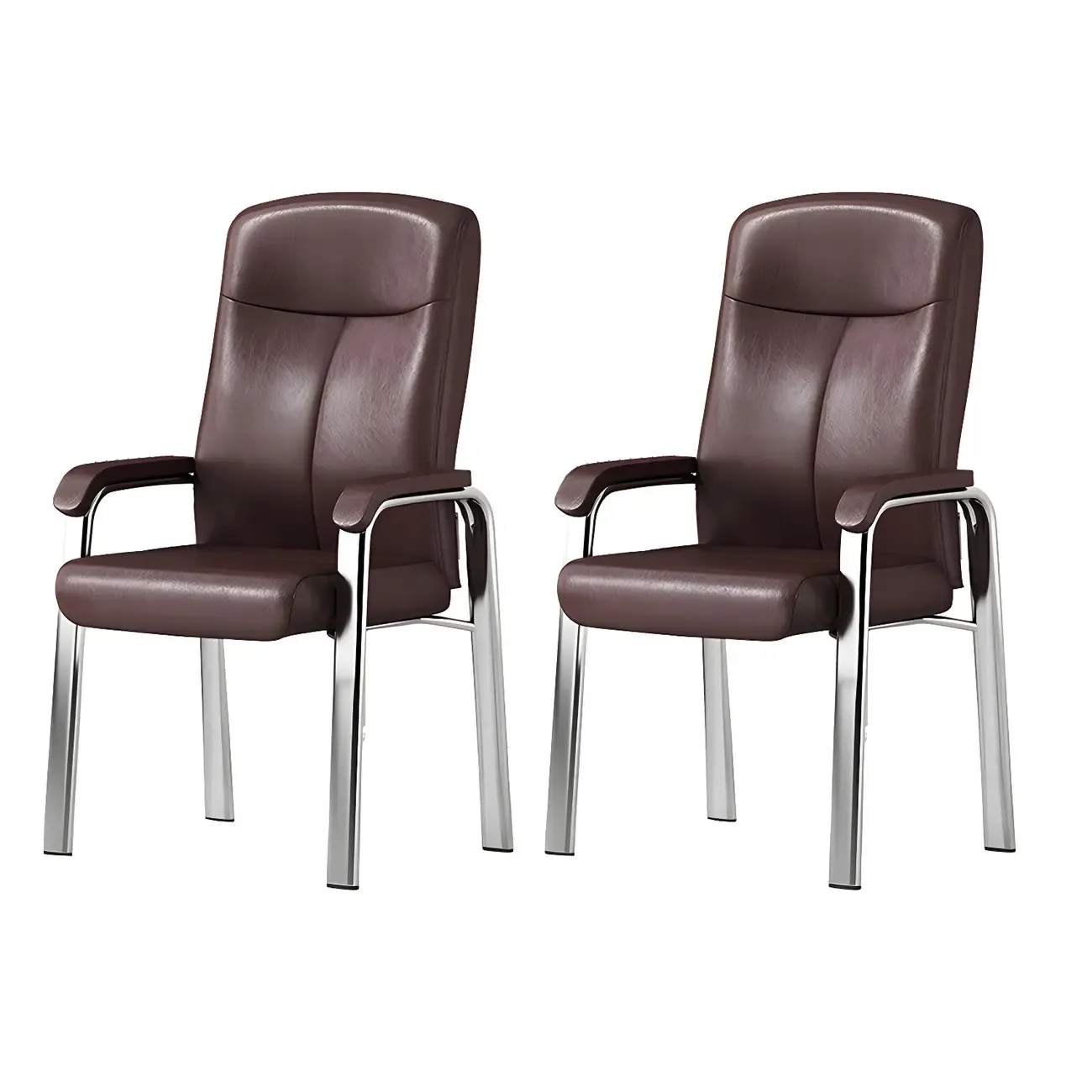 Modern Leather Metal 4-Leg Office Chair with Arms Image - 18