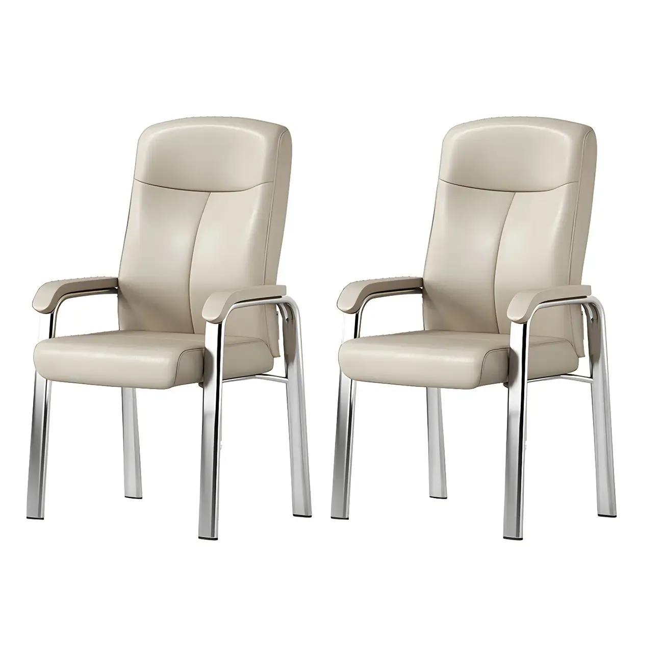 Modern Leather Metal 4-Leg Office Chair with Arms Image - 20