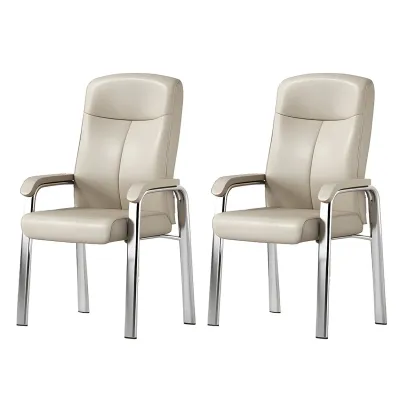 Modern Leather Metal 4-Leg Office Chair with Arms Image - 20