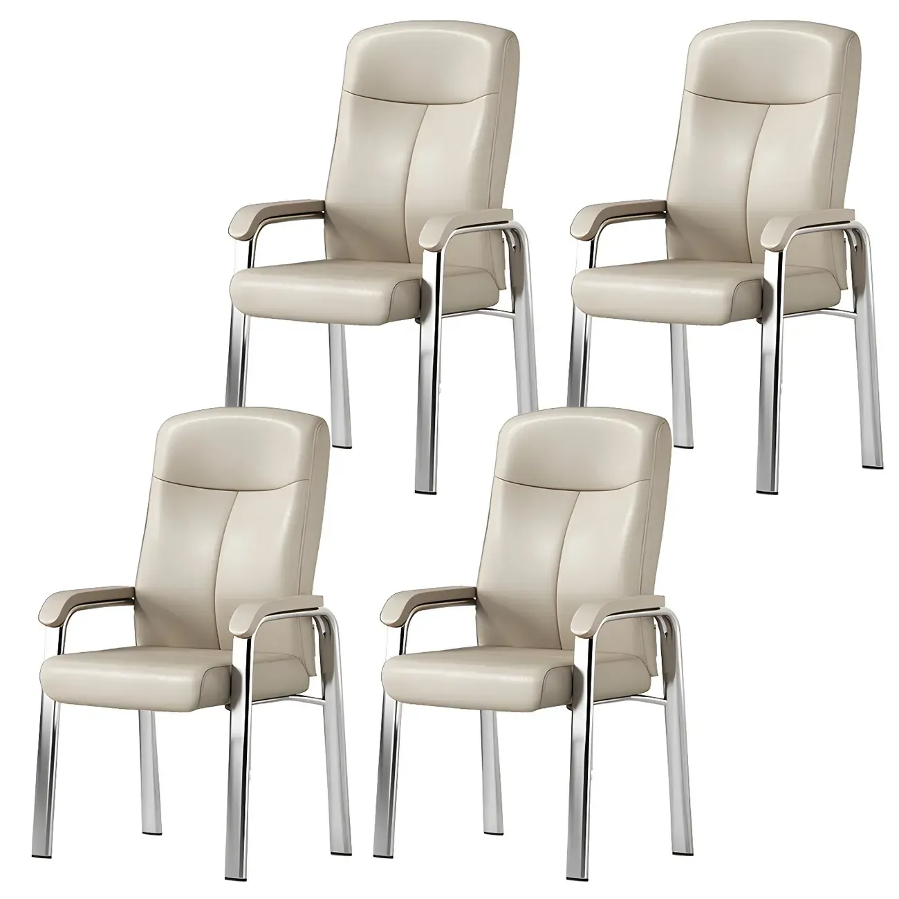 Modern Leather Metal 4-Leg Office Chair with Arms Image - 23