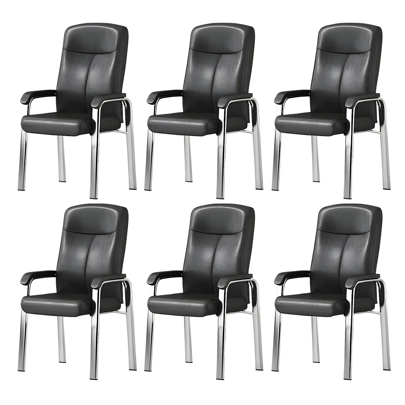 Modern Leather Metal 4-Leg Office Chair with Arms Image - 29