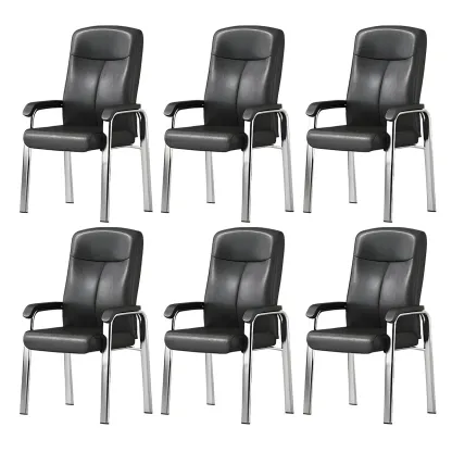 Modern Leather Metal 4-Leg Office Chair with Arms Image - 29