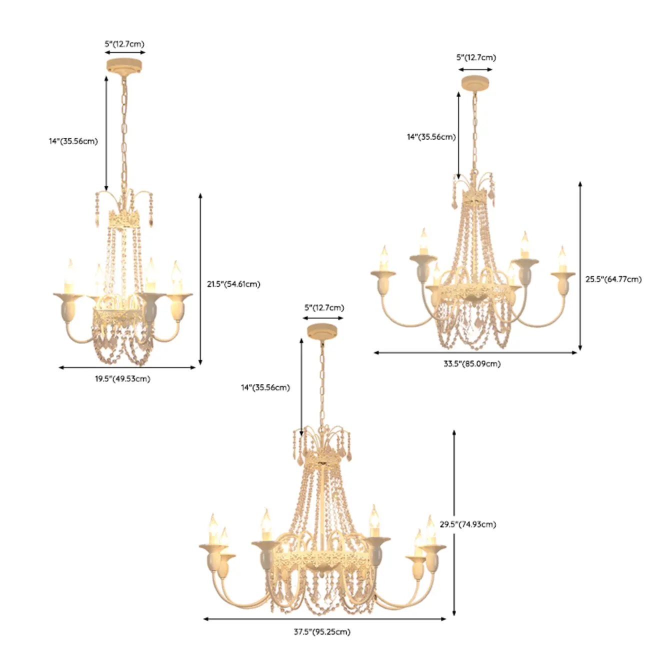 White Crystal Metal Crown Candelabra Chandelier 6-Light Image - 6 | homeyfad