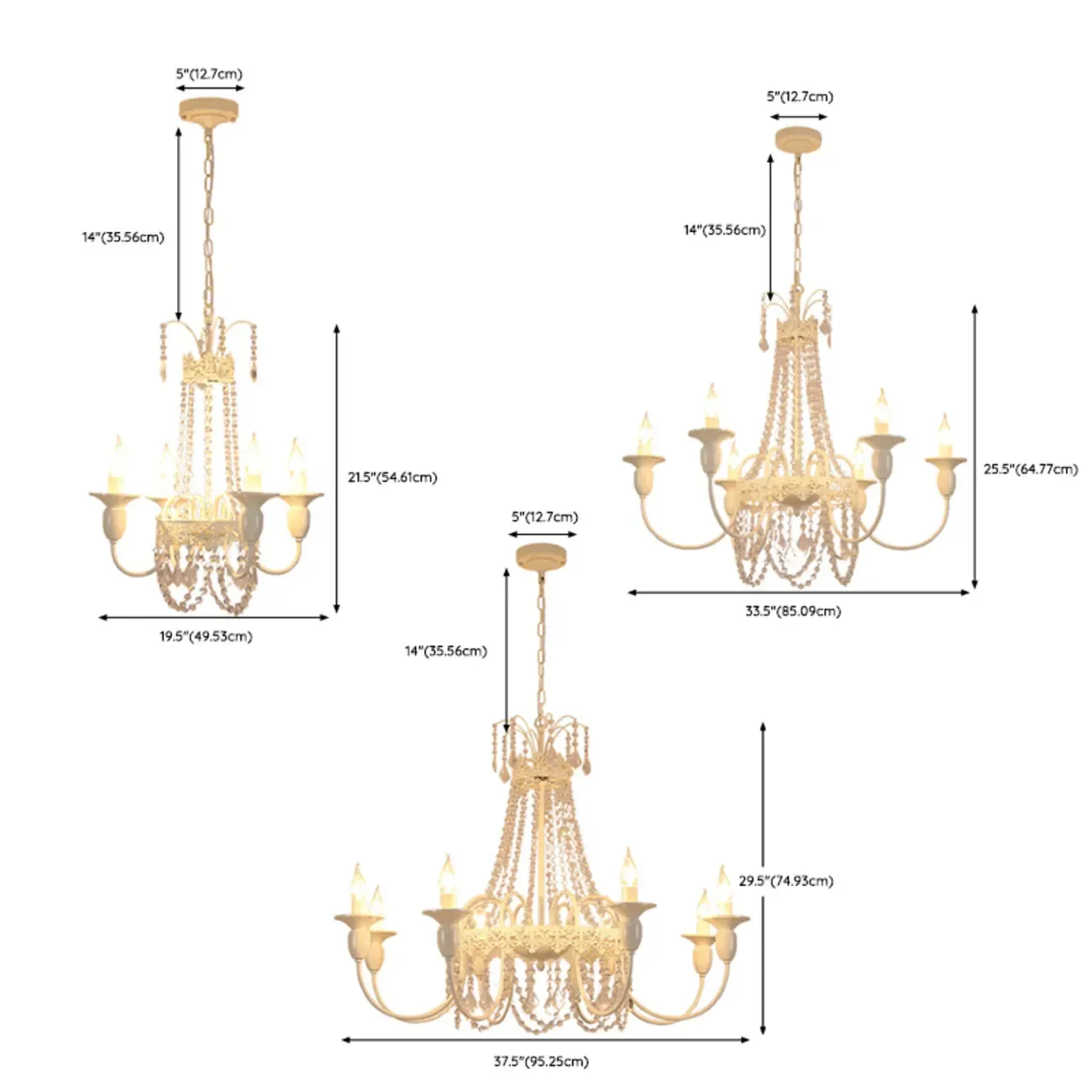 White Crystal Metal Crown Candelabra Chandelier 6-Light Image - 6
