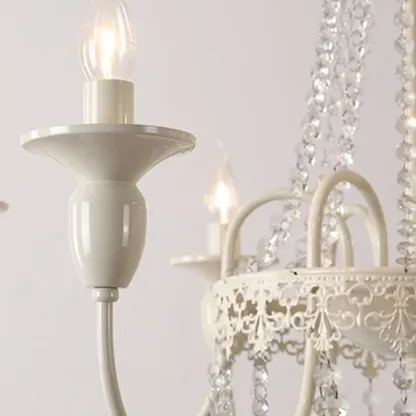 White Crystal Metal Crown Candelabra Chandelier 6-Light Image - 10