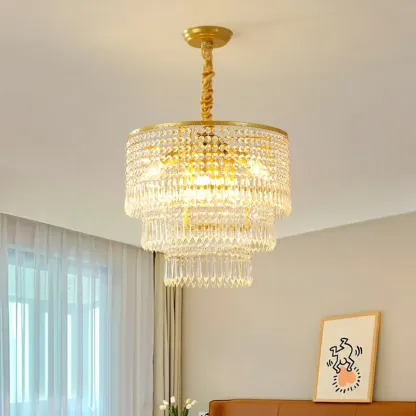 Modern Gold Crystal Drum Chandelier Image - 3