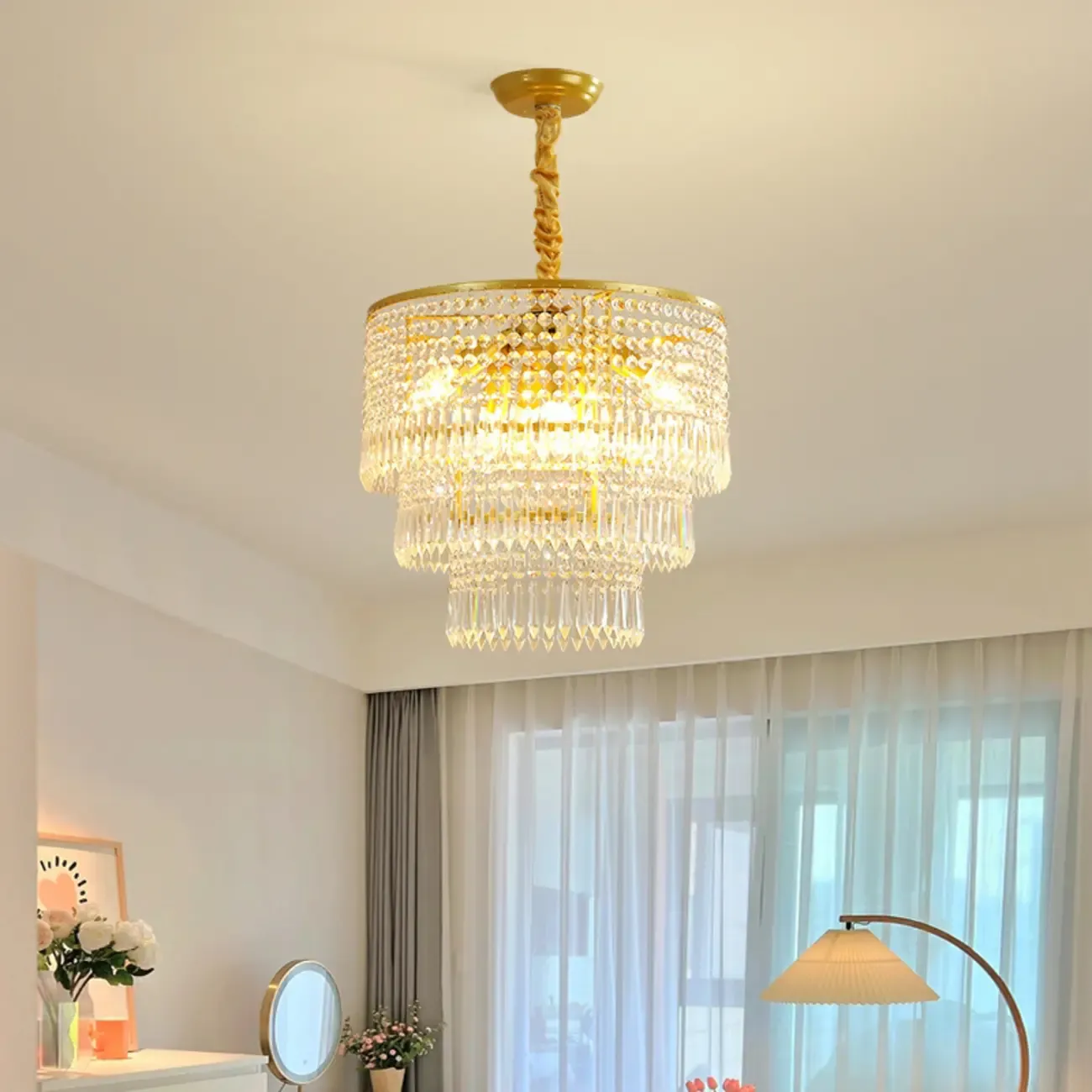 Modern Gold Crystal Drum Chandelier Image - 4
