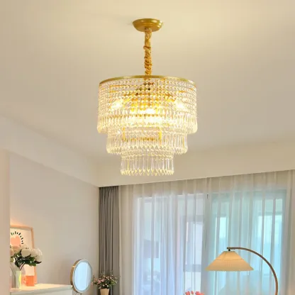 Modern Gold Crystal Drum Chandelier Image - 4