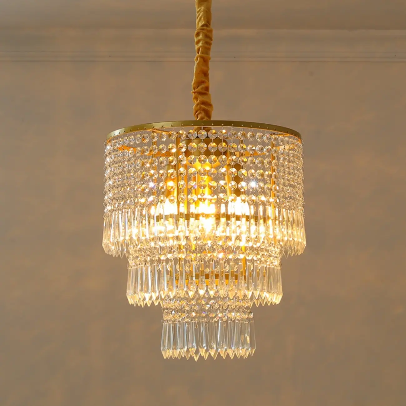 Modern Gold Crystal Drum Chandelier Image - 5 | homeyfad