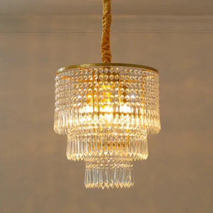 Modern Gold Crystal Drum Chandelier Image - 5