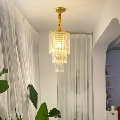 Modern Gold Crystal Drum Chandelier Image - 1