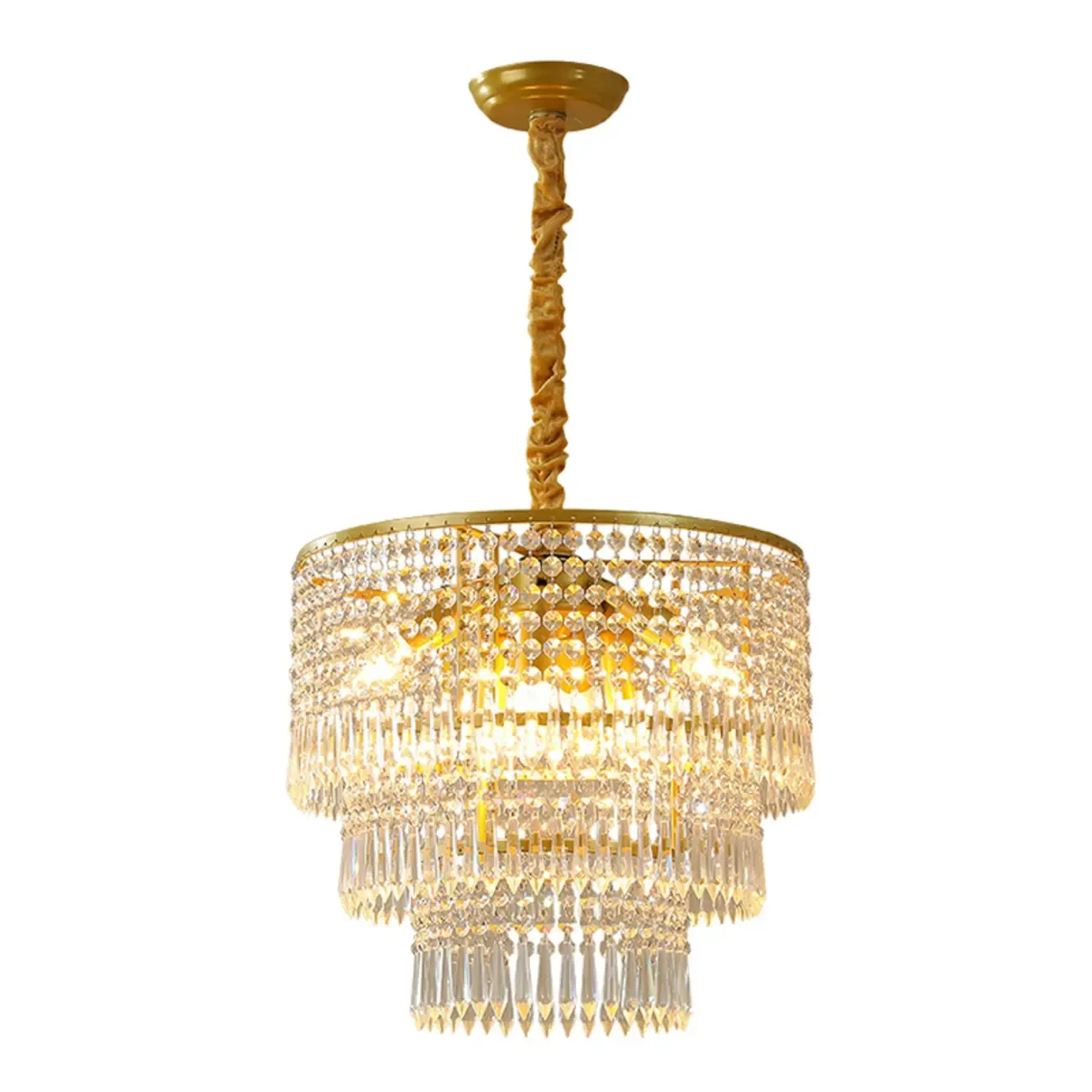 Modern Gold Crystal Drum Chandelier Image - 6