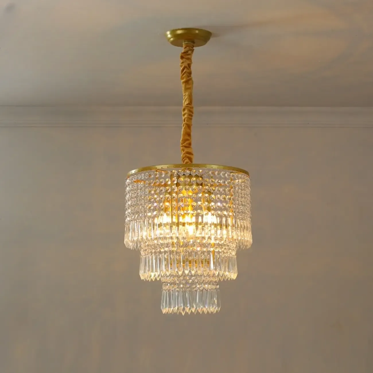 Modern Gold Crystal Drum Chandelier Image - 8