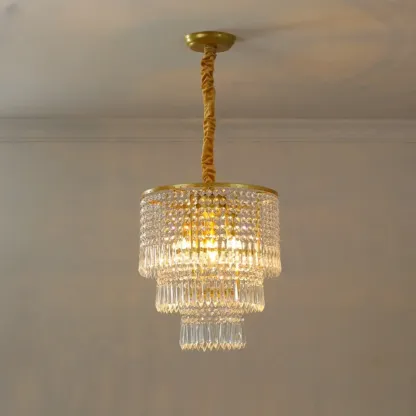 Modern Gold Crystal Drum Chandelier Image - 8