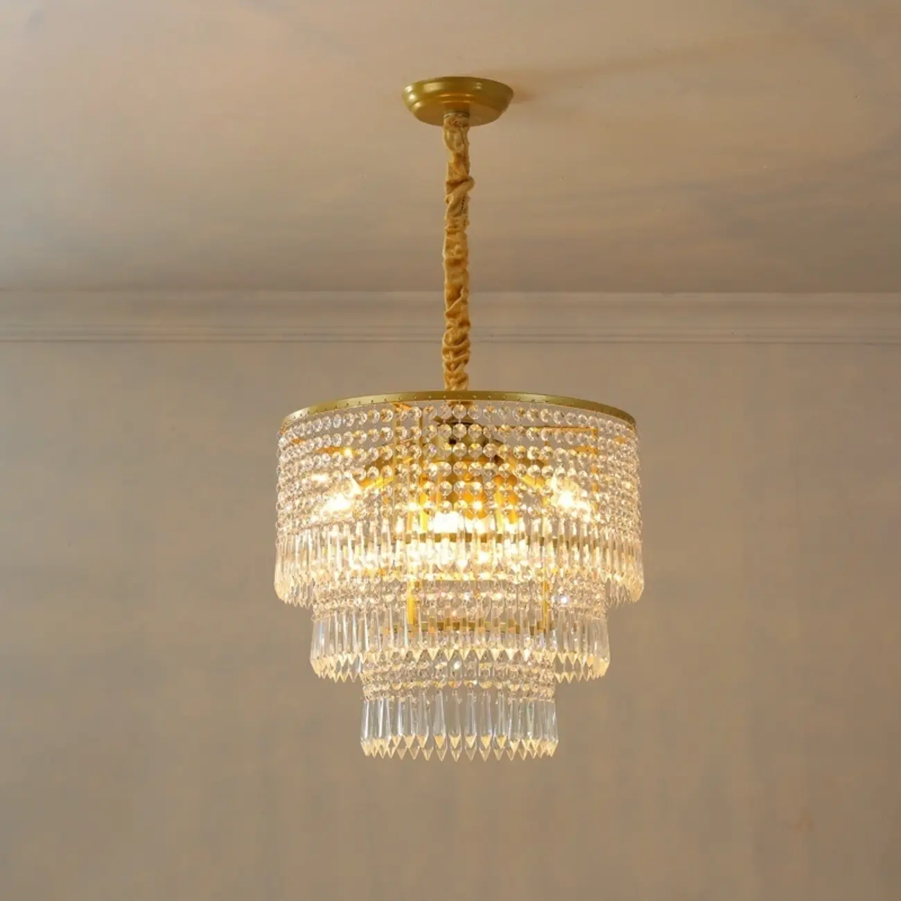 Modern Gold Crystal Drum Chandelier Image - 9 | homeyfad