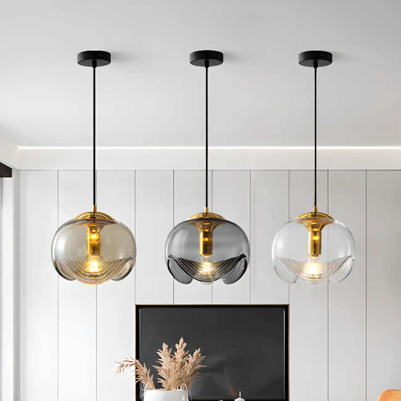 Modern Gold Clear Glass Dome Kitchen Pendant Lighting Image - 2 | homeyfad