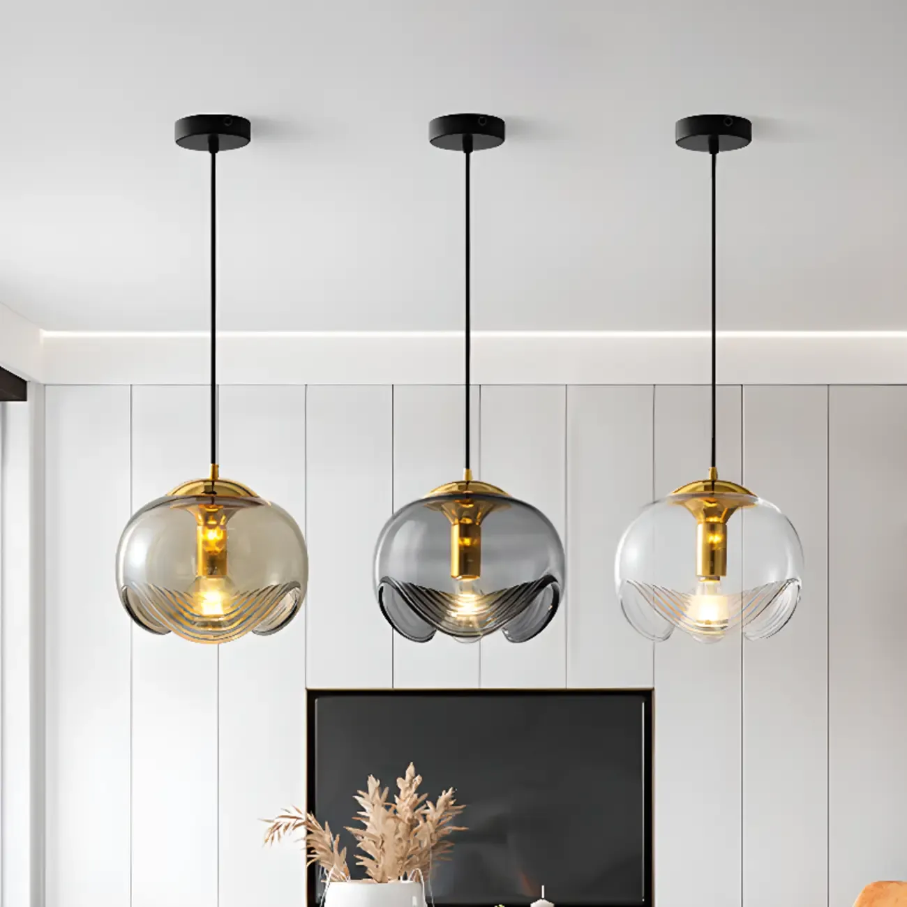 Modern Gold Clear Glass Dome Kitchen Pendant Lighting Image - 2