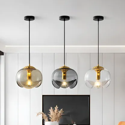 Modern Gold Clear Glass Dome Kitchen Pendant Lighting Image - 2