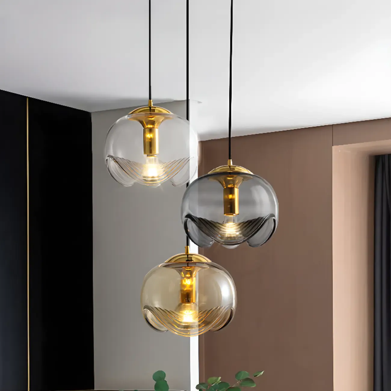Modern Gold Clear Glass Dome Kitchen Pendant Lighting Image - 1