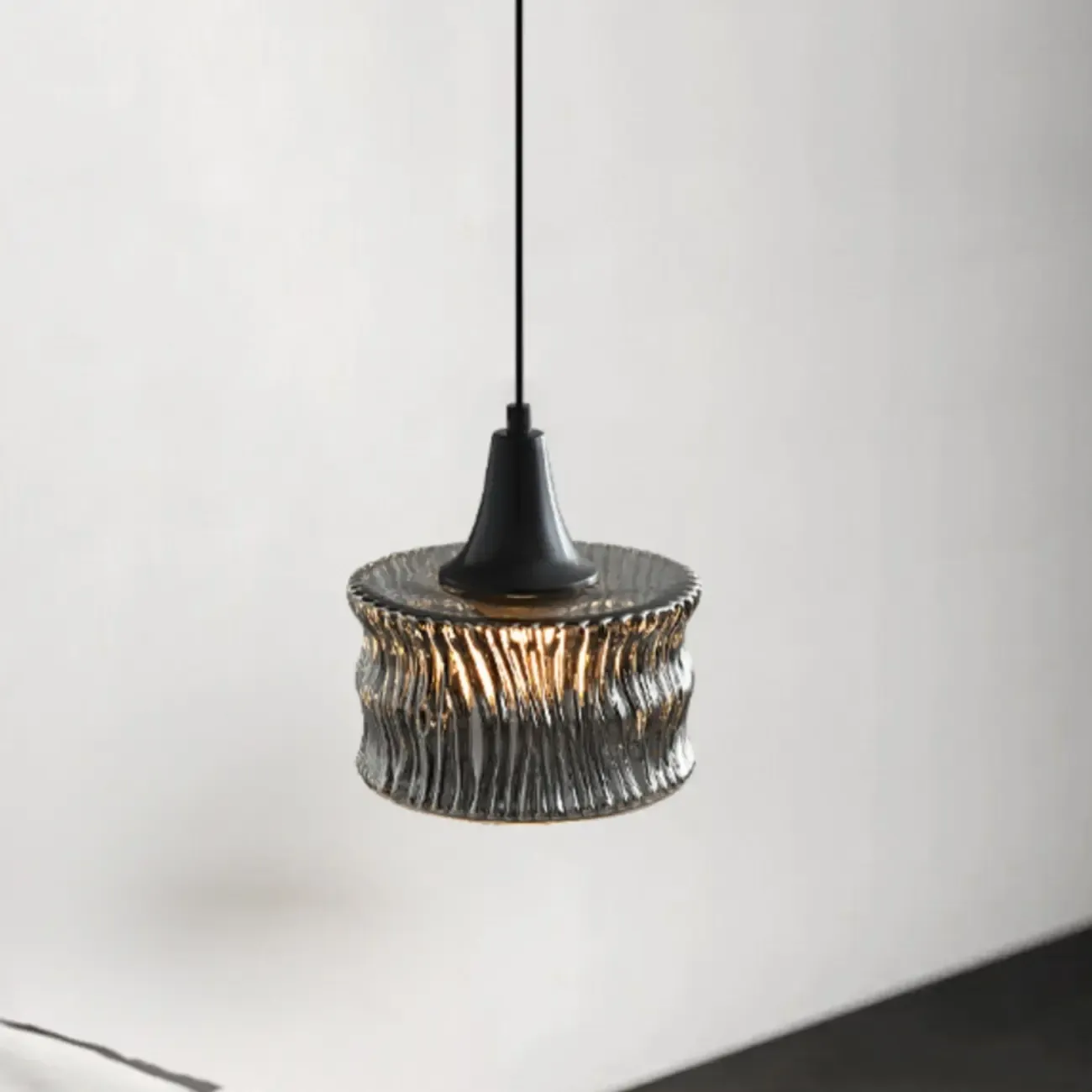 Cylinder Black Glass Hanging Pendant Light for Home Decor Image - 1