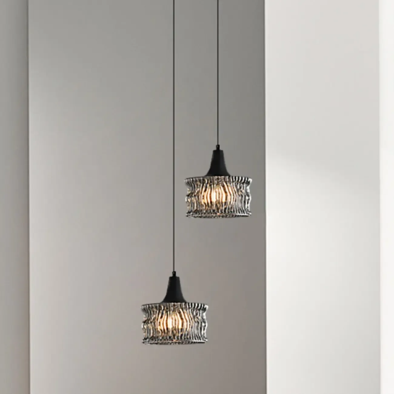 Cylinder Black Glass Hanging Pendant Light for Home Decor Image - 2