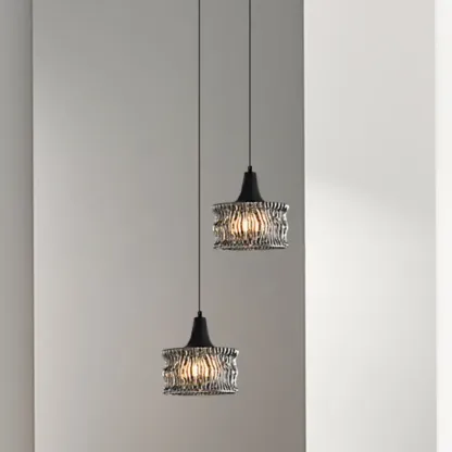 Cylinder Black Glass Hanging Pendant Light for Home Decor Image - 2