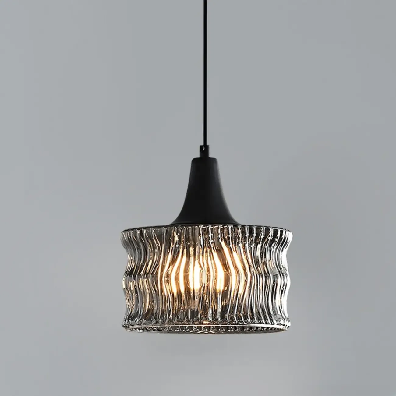 Cylinder Black Glass Hanging Pendant Light for Home Decor Image - 6