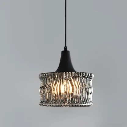 Cylinder Black Glass Hanging Pendant Light for Home Decor Image - 6